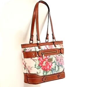 BOC Floral Brown Leather Tote Bag